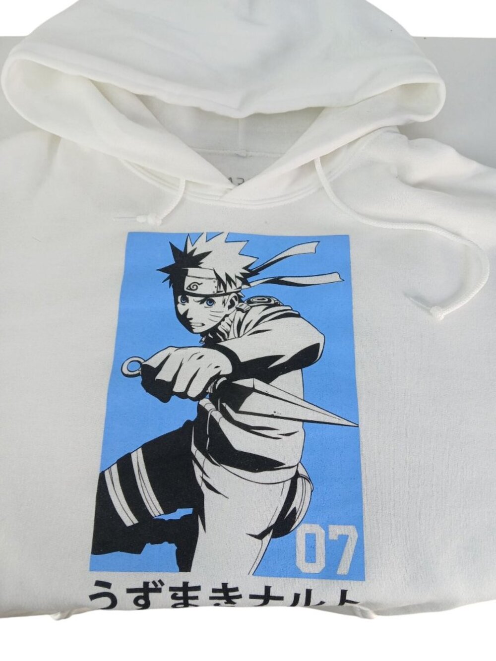 Naruto Shippuden White Hoodie Blue Graphic Size L Naruto Uzumaki Anime Streetwea - Picture 9 of 10